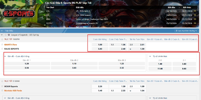 Các kèo cược Esports phổ biến năm 2026