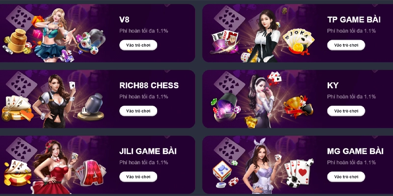 Các sảnh cung cấp game bài EE88 uy tín